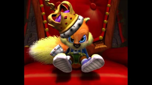 Overlay of F4F Conker Statue Sneak Peek on Conker's Bad Fur Day Screenshot