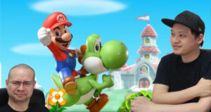 Chocks Looking at Mario on Yoshi Statue